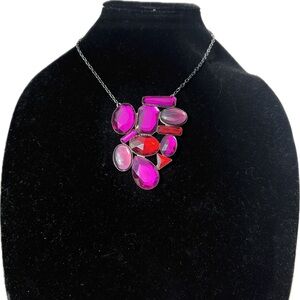 Lucky Brand Elegant Pink Gemstone chain Necklace black tone 24”